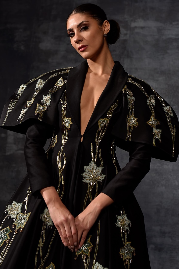Black Cotton SIlk Embroidered Wedding Gown by Samant Chauhan at Pernia's Pop Up Shop