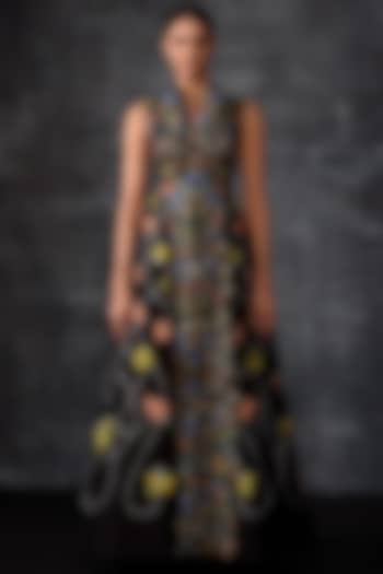 Black Cotton SIlk Embroidered Sleeveless Wedding Gown by Samant Chauhan at Pernia's Pop Up Shop