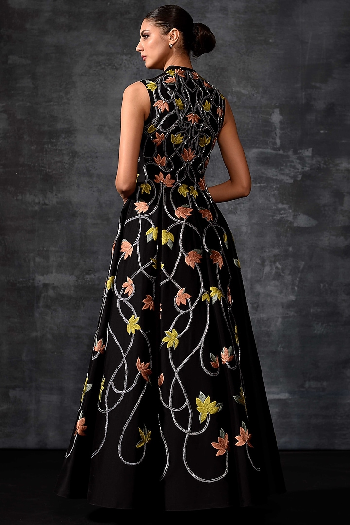 Black Cotton SIlk Embroidered Sleeveless Wedding Gown by Samant Chauhan at Pernia's Pop Up Shop