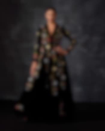 Black Velvet Embroidered Jacket Wedding Gown by Samant Chauhan at Pernia's Pop Up Shop