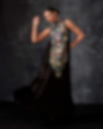 Black Cotton & Cotton Silk Embroidered Maxi Party Wear Dress by Samant Chauhan at Pernia's Pop Up Shop