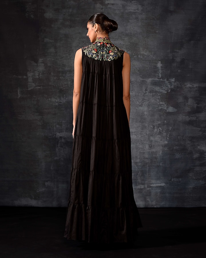 Black Cotton & Cotton Silk Embroidered Maxi Party Wear Dress by Samant Chauhan at Pernia's Pop Up Shop