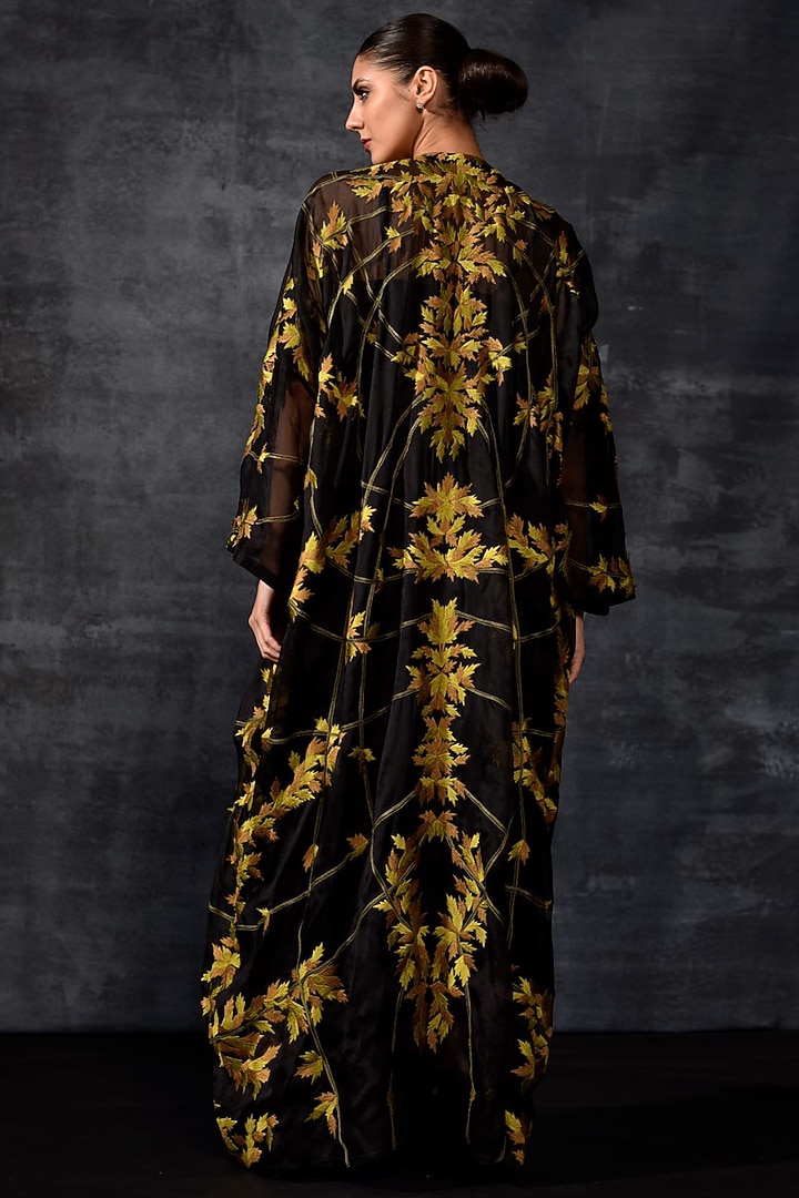 Black Cotton Silk Embroidered Kaftan by Samant Chauhan at Pernia's Pop Up Shop