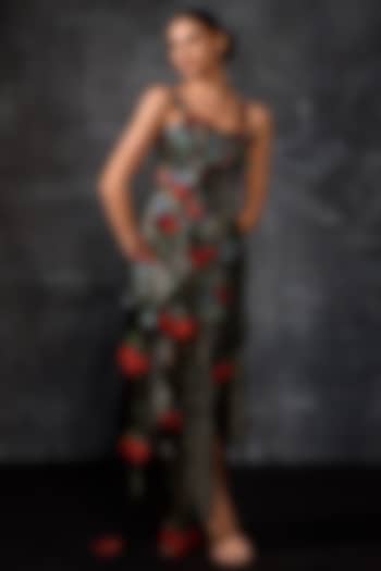 Black Cotton Silk & Organza Embroidered Wedding Gown by Samant Chauhan at Pernia's Pop Up Shop