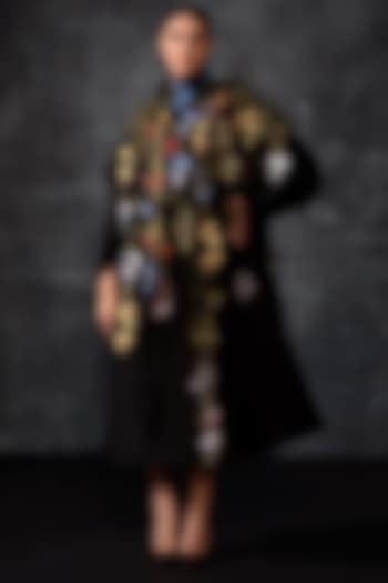 Black Cotton Silk Embroidered Cape Set by Samant Chauhan at Pernia's Pop Up Shop