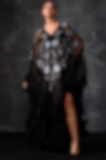 Black Net & Cotton Kaftan by Samant Chauhan at Pernia's Pop Up Shop