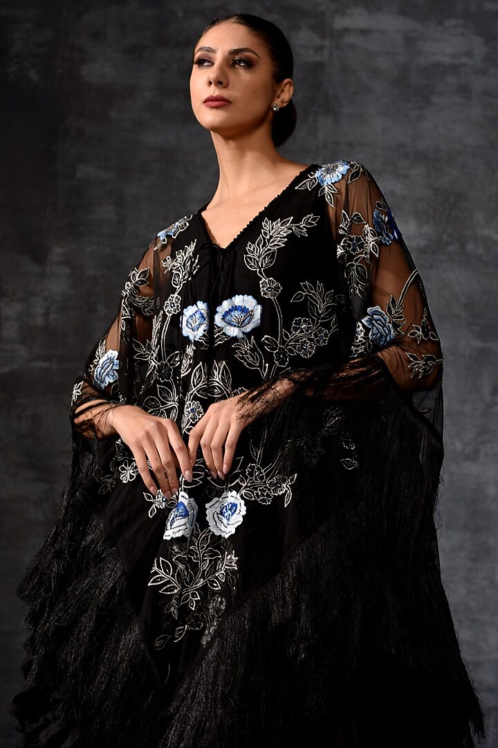 Black Net & Cotton Kaftan by Samant Chauhan at Pernia's Pop Up Shop