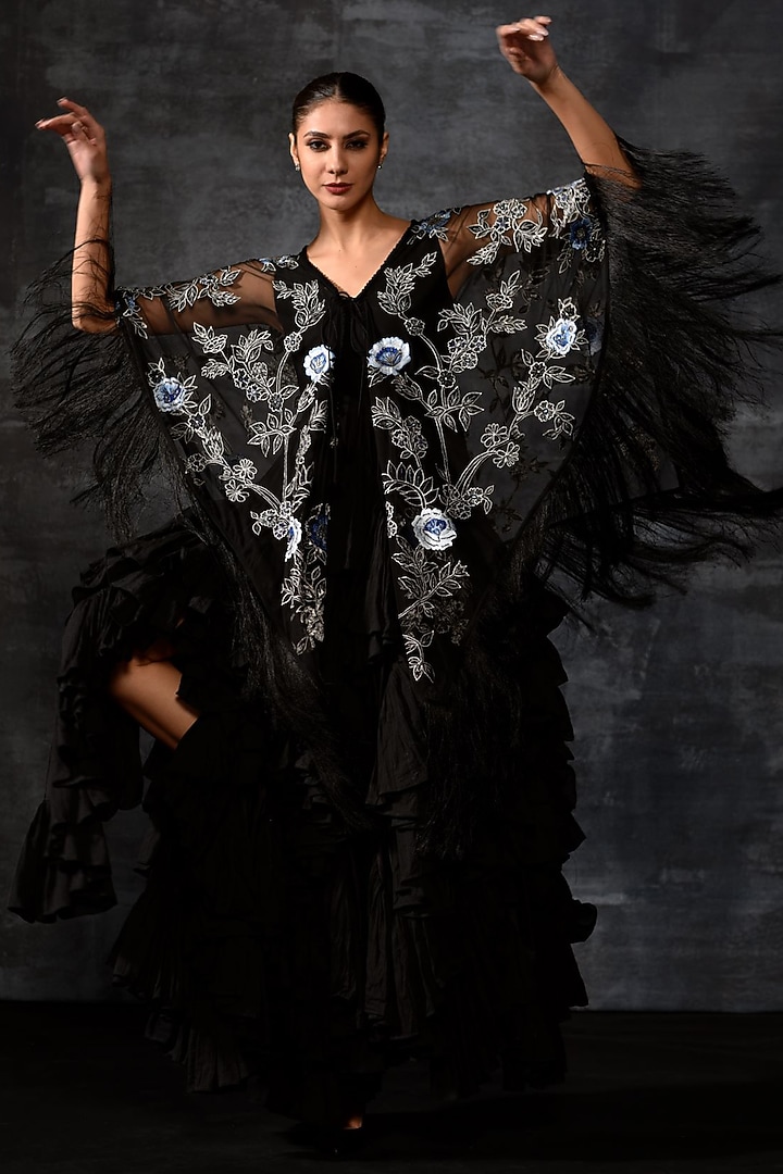 Black Net & Cotton Kaftan by Samant Chauhan at Pernia's Pop Up Shop