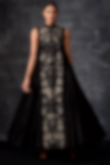 Black Cotton Silk & Cotton Embroidered Maxi Party Wear Dress by Samant Chauhan at Pernia's Pop Up Shop