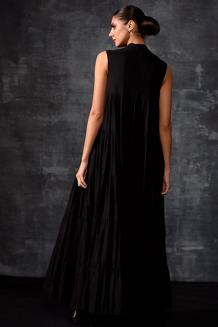 Black Cotton Silk & Cotton Embroidered Maxi Party Wear Dress by Samant Chauhan at Pernia's Pop Up Shop