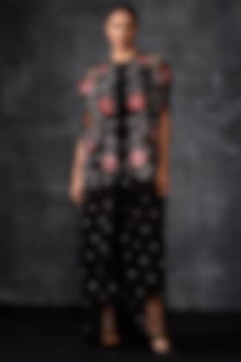 Black Net & Cotton Embroidered Cape Party Wear Dress by Samant Chauhan at Pernia's Pop Up Shop