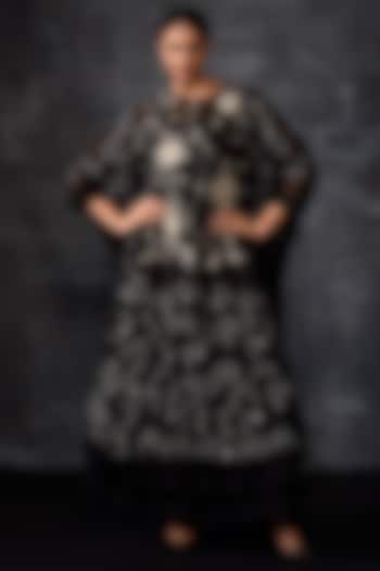 Black Organza Silk Embroidered Kaftan by Samant Chauhan at Pernia's Pop Up Shop