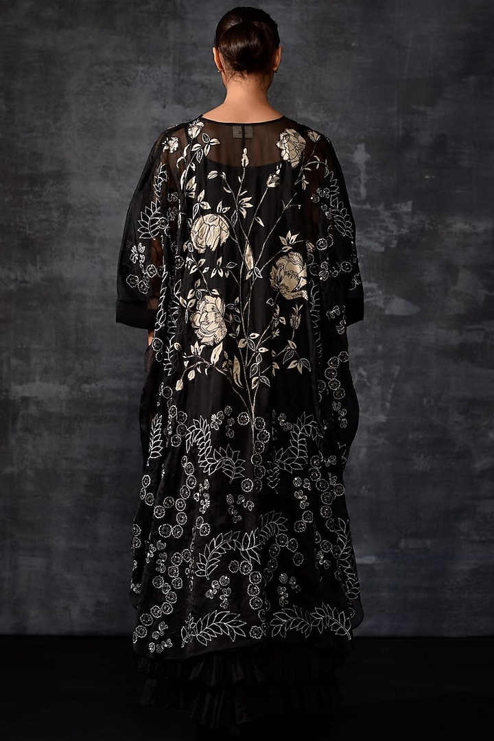 Black Organza Silk Embroidered Kaftan by Samant Chauhan at Pernia's Pop Up Shop