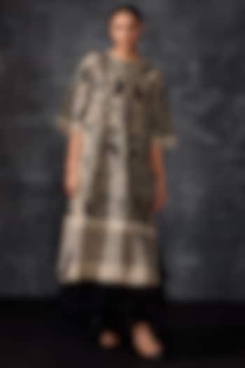 Grey Linen Silk Embroidered Tunic With Dress by Samant Chauhan at Pernia's Pop Up Shop