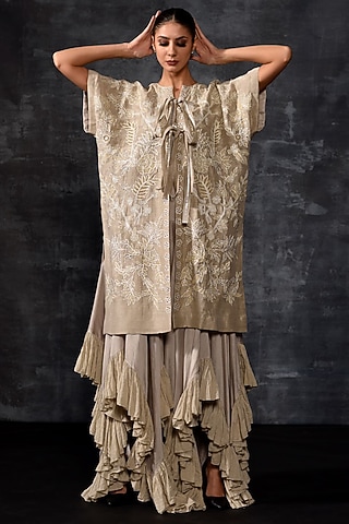 Grey Linen Silk Kaftan by Samant Chauhan