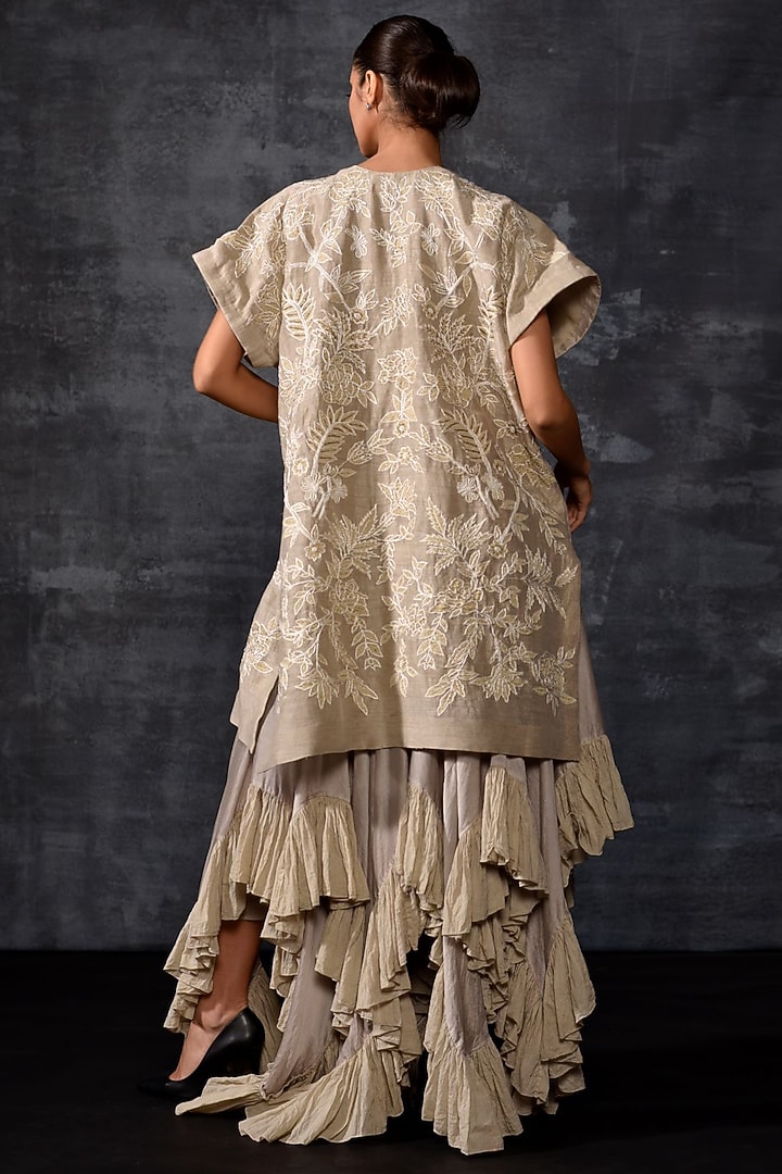 Grey Linen Silk Kaftan by Samant Chauhan at Pernia's Pop Up Shop