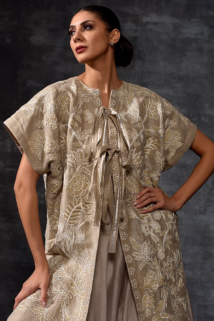 Grey Linen Silk Kaftan by Samant Chauhan at Pernia's Pop Up Shop