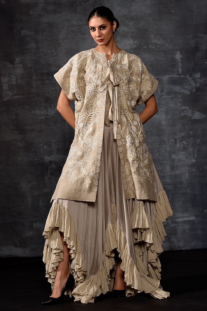 Grey Linen Silk Kaftan by Samant Chauhan at Pernia's Pop Up Shop