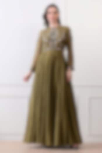 Green Organza Floral Embroidered Wedding Anarkali by Samant Chauhan at Pernia's Pop Up Shop