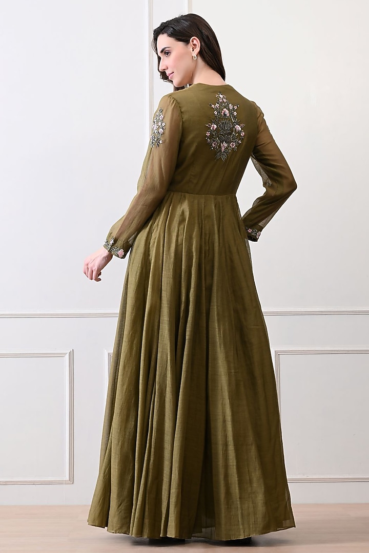 Green Organza Floral Embroidered Wedding Anarkali by Samant Chauhan at Pernia's Pop Up Shop