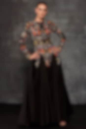 Black Cotton Silk Embroidered Wedding Gown by Samant Chauhan at Pernia's Pop Up Shop