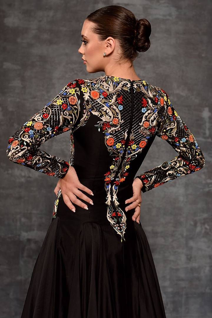 Black Cotton Silk Embroidered Wedding Gown by Samant Chauhan at Pernia's Pop Up Shop