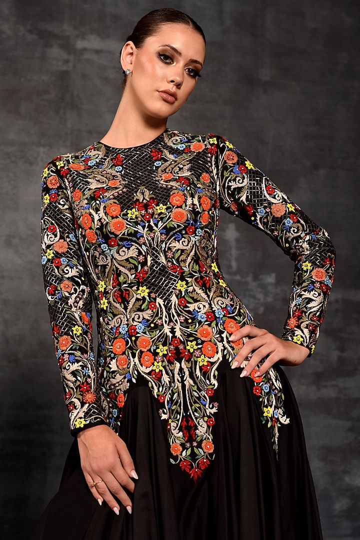 Black Cotton Silk Embroidered Wedding Gown by Samant Chauhan at Pernia's Pop Up Shop