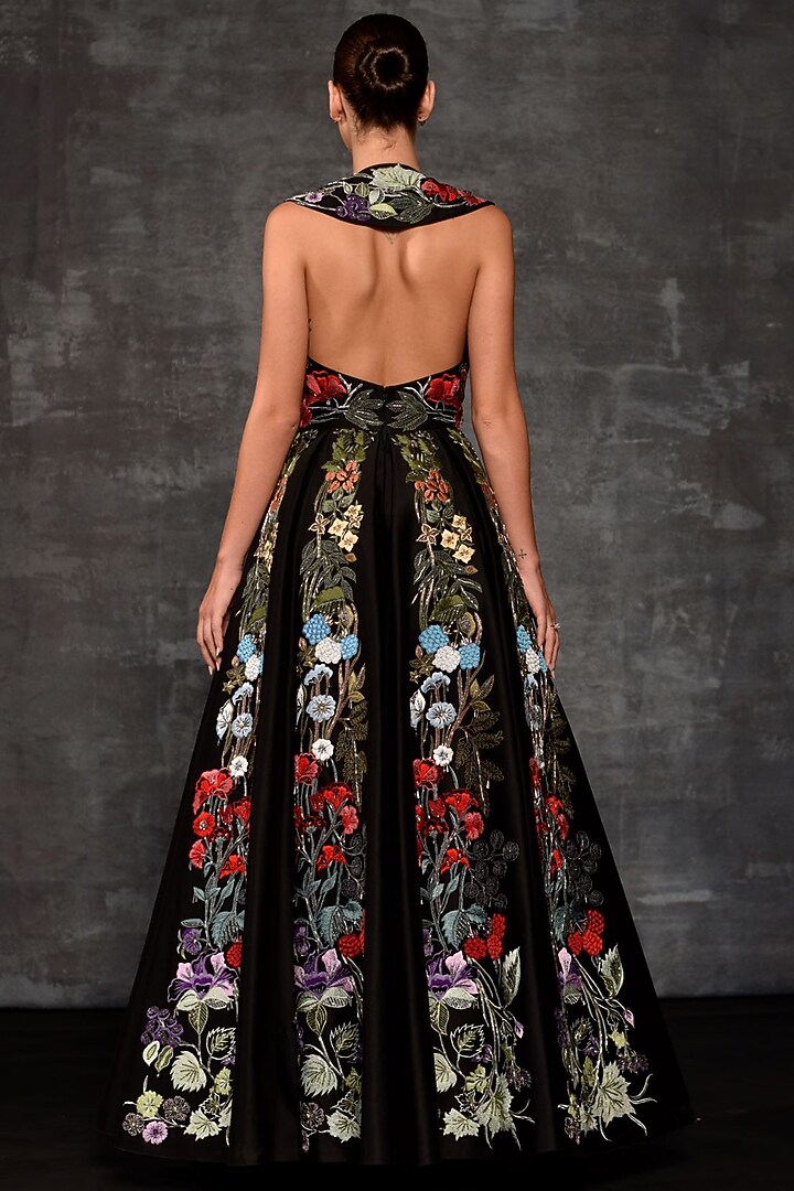 Black Cotton Silk Embroidered Wedding Gown by Samant Chauhan at Pernia's Pop Up Shop