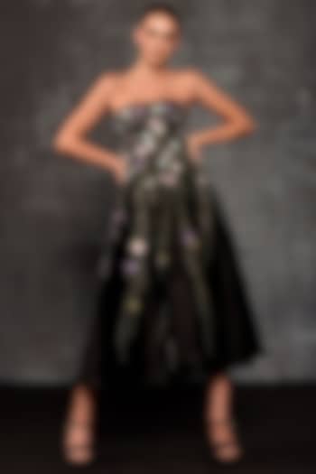 Black Velvet Embroidered Party Wear Dress by Samant Chauhan at Pernia's Pop Up Shop