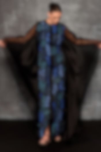 Black Organza Silk Embroidered Cape Cocktail Dress by Samant Chauhan at Pernia's Pop Up Shop