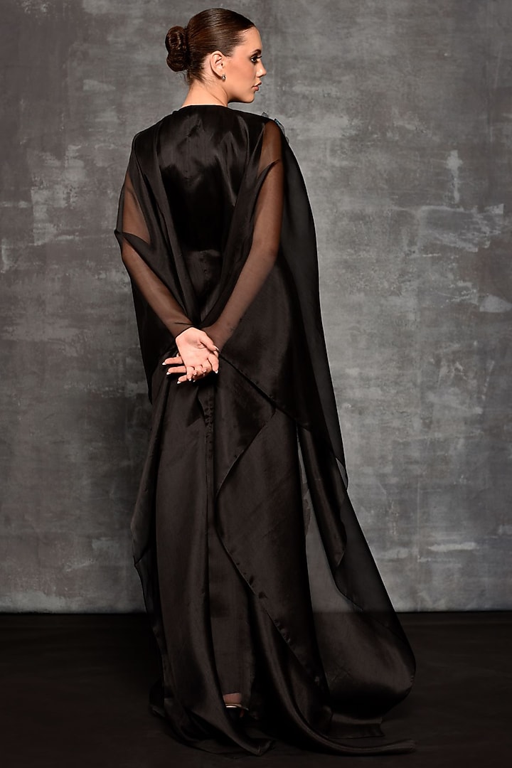 Black Organza Silk Embroidered Cape Cocktail Dress by Samant Chauhan at Pernia's Pop Up Shop