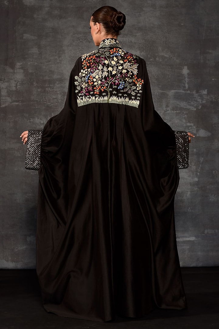 Black Cotton Silk Embroidered Kaftan by Samant Chauhan at Pernia's Pop Up Shop
