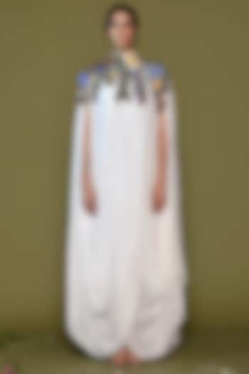 Off-White Chiffon Embroidered Kaftan Dress by Samant Chauhan at Pernia's Pop Up Shop