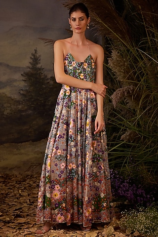 Off-White Organza Silk Embroidered Gown by Samant Chauhan