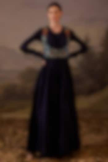 Black Cotton Silk Embroidered Engagement Gown by Samant Chauhan at Pernia's Pop Up Shop