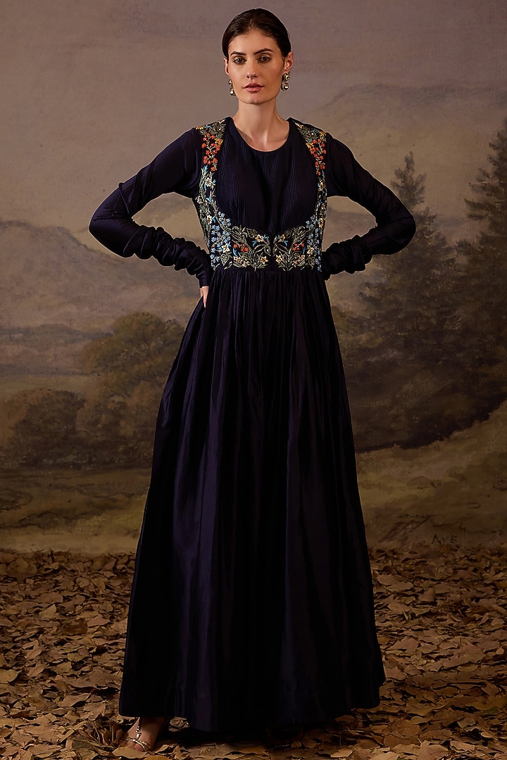 Black Cotton Silk Embroidered Engagement Gown by Samant Chauhan at Pernia's Pop Up Shop