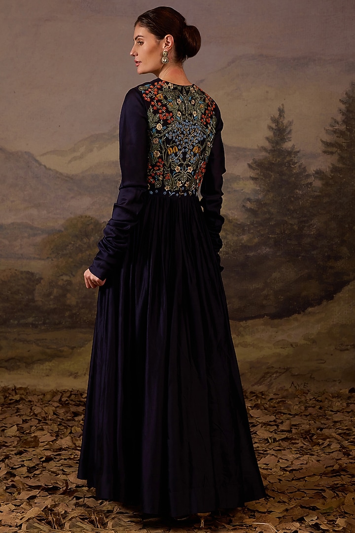 Black Cotton Silk Embroidered Engagement Gown by Samant Chauhan at Pernia's Pop Up Shop