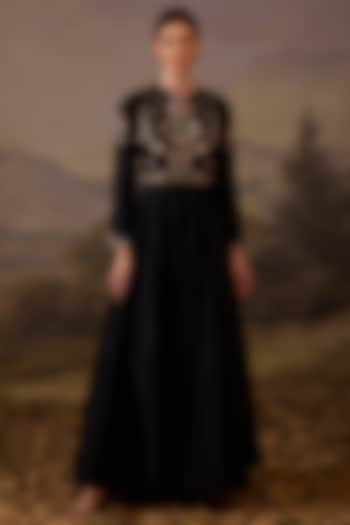 Black Cotton Silk Embroidered Engagement Gown by Samant Chauhan at Pernia's Pop Up Shop