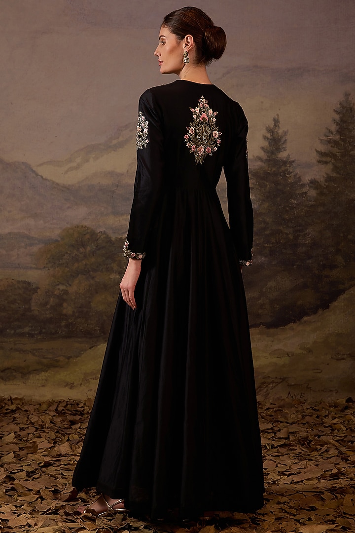 Black Cotton Silk Embroidered Engagement Gown by Samant Chauhan at Pernia's Pop Up Shop