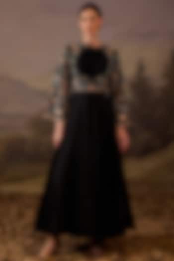 Black Cotton Silk Embroidered Engagement Gown by Samant Chauhan at Pernia's Pop Up Shop