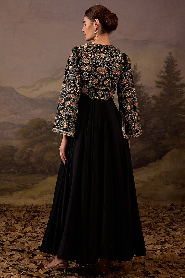 Black Cotton Silk Embroidered Engagement Gown by Samant Chauhan at Pernia's Pop Up Shop