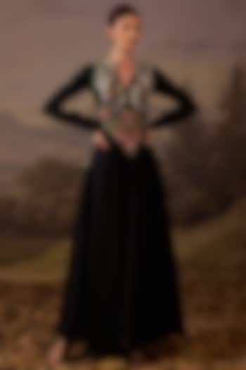 Black Cotton Silk Embroidered Engagement Gown by Samant Chauhan at Pernia's Pop Up Shop