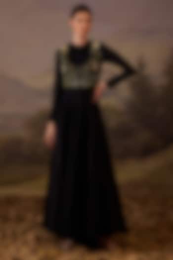 Black Cotton Silk Embroidered Engagement Gown by Samant Chauhan at Pernia's Pop Up Shop
