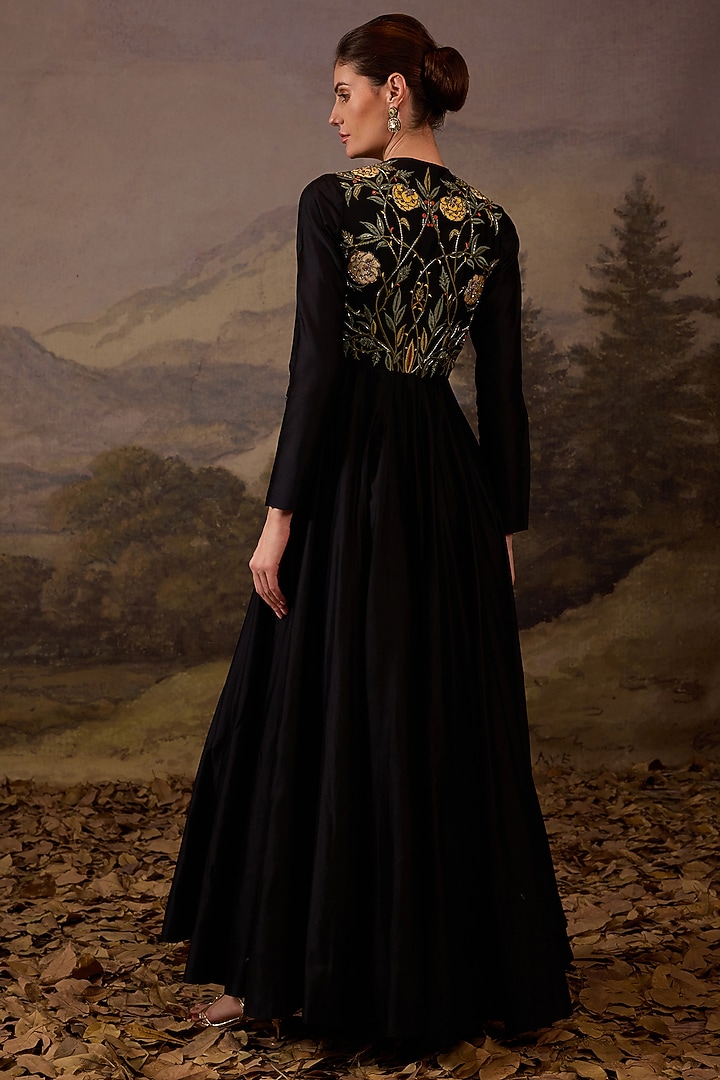 Black Cotton Silk Embroidered Engagement Gown by Samant Chauhan at Pernia's Pop Up Shop