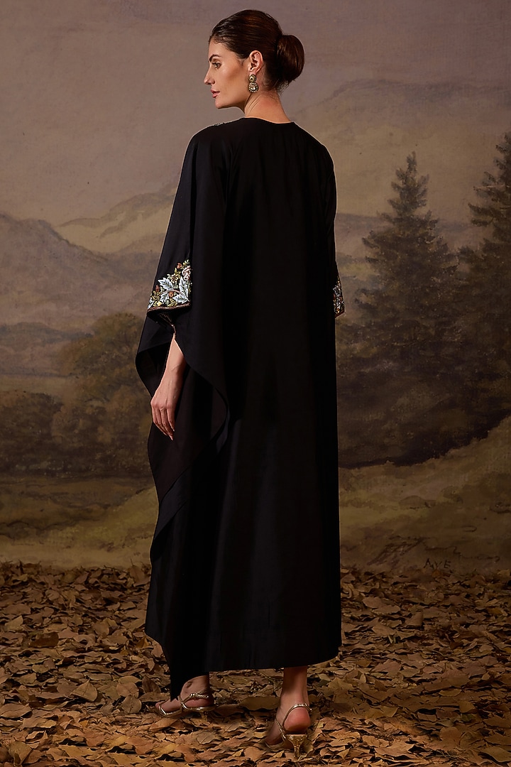 Black Cotton Silk Embroidered Kaftan Dress by Samant Chauhan at Pernia's Pop Up Shop