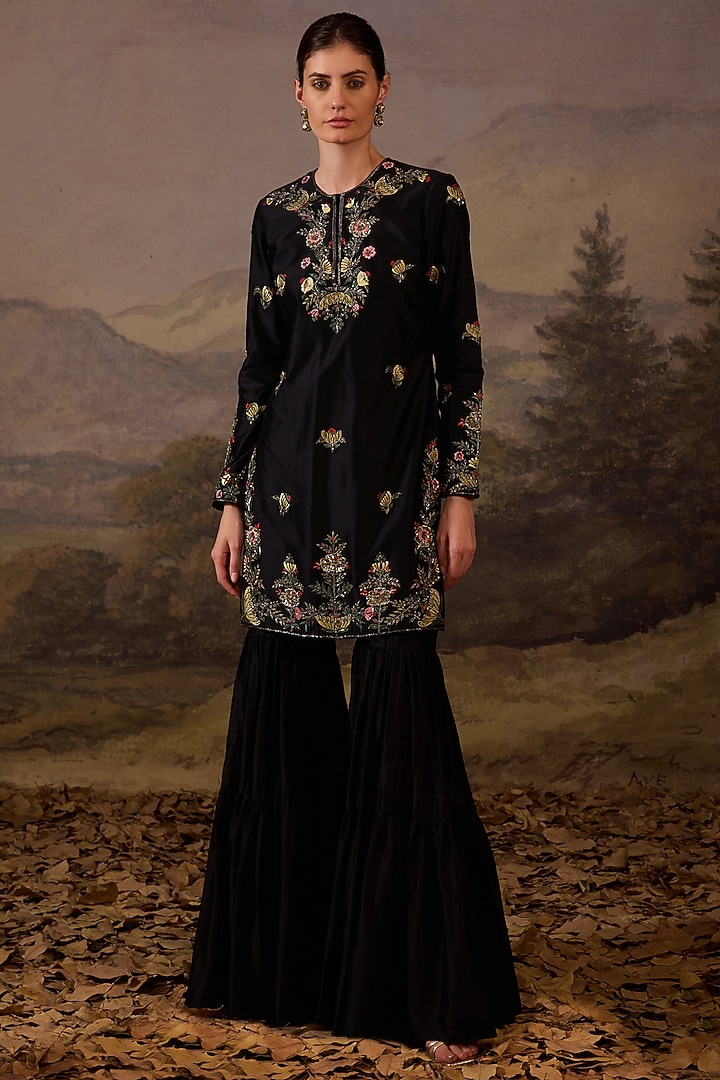 Black Cotton Silk Gharara Set by Samant Chauhan at Pernia's Pop Up Shop