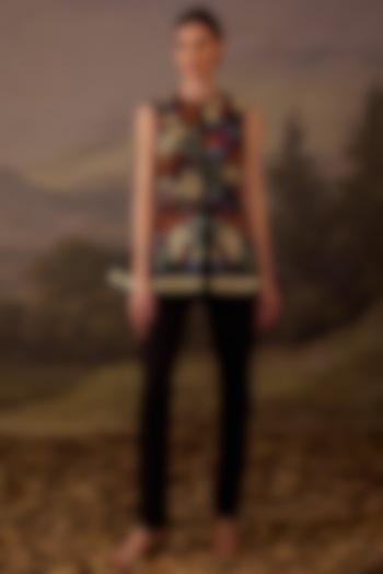 Black Cotton Silk Embroidered Jacket Set by Samant Chauhan at Pernia's Pop Up Shop