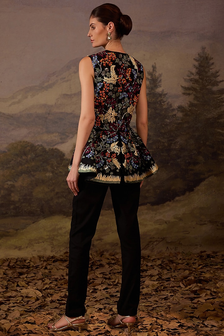 Black Cotton Silk Embroidered Jacket Set by Samant Chauhan at Pernia's Pop Up Shop