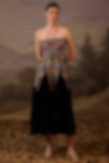 Black Velvet Embroidered Strapless Party Wear Dress by Samant Chauhan at Pernia's Pop Up Shop