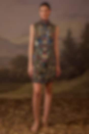 Black Cotton Silk Embroidered Mini Party Wear Dress by Samant Chauhan at Pernia's Pop Up Shop